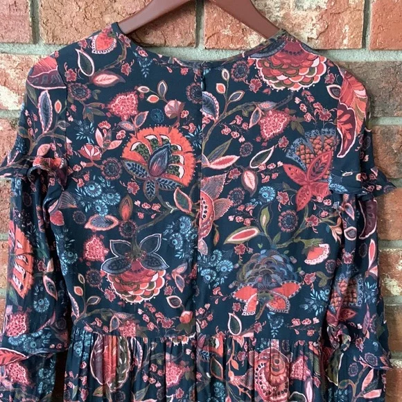 Loft Blue Coral Hydrangea Floral Ruffle Long Sleeve Dress - Picture 11 of 12